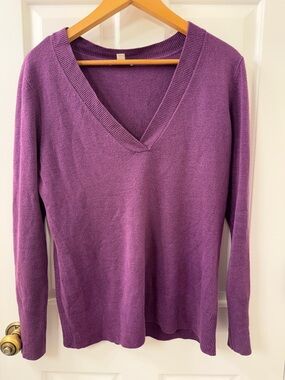 New York & Company Purple V-Neck Sweater